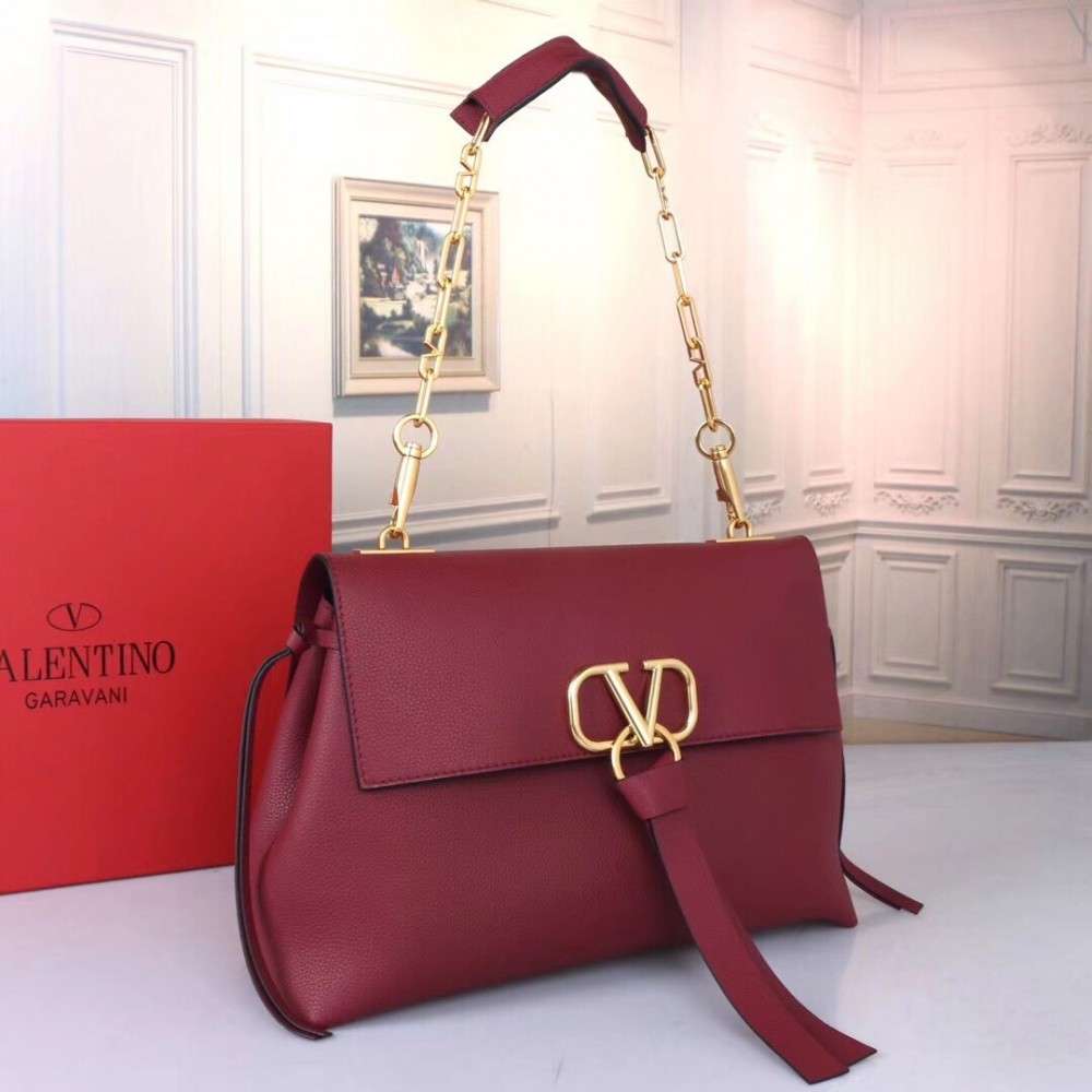 Valentino Medium VRing Chain Bag In Bordeaux Grainy Calfskin LDBS245576