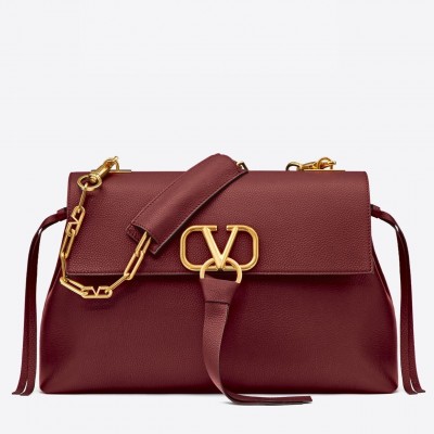 Valentino Medium VRing Chain Bag In Bordeaux Grainy Calfskin LDBS245576