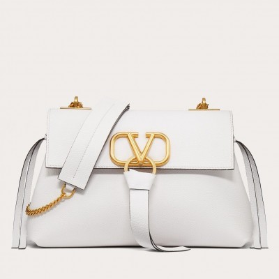 Valentino Medium VRing Chain Bag In White Grainy Calfskin LDBS245577