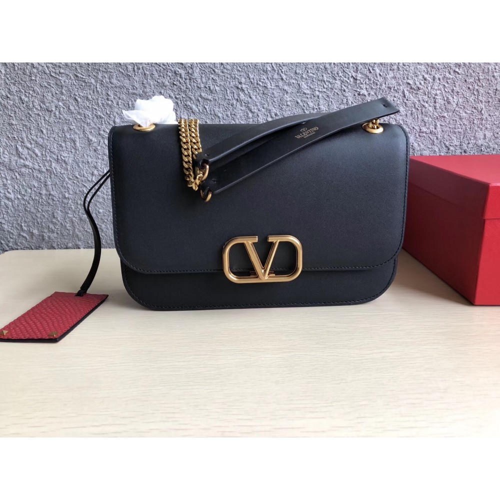 Valentino Medium Vlock Shoulder Bag In Black Calfskin LDBS245573