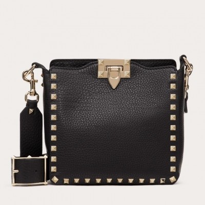 Valentino Mini Rockstud Hobo Bag In Black Grained Leather LDBS245584