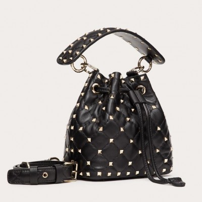 Valentino Mini Rockstud Spike Bucket Black Bag LDBS245586