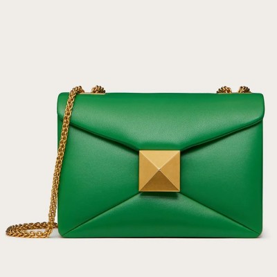 Valentino One Stud Chain Bag In Green Nappa Leather LDBS245591