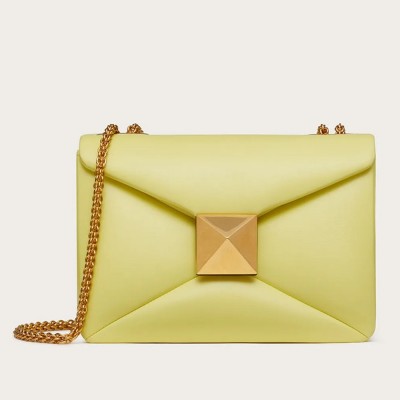 Valentino One Stud Chain Bag In Yellow Nappa Leather LDBS245593