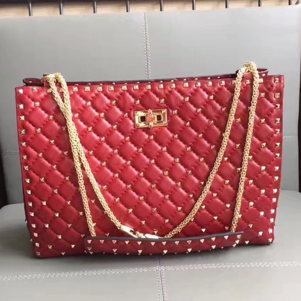 Valentino Red Rockstud Spike Tote Bag LDBS245596