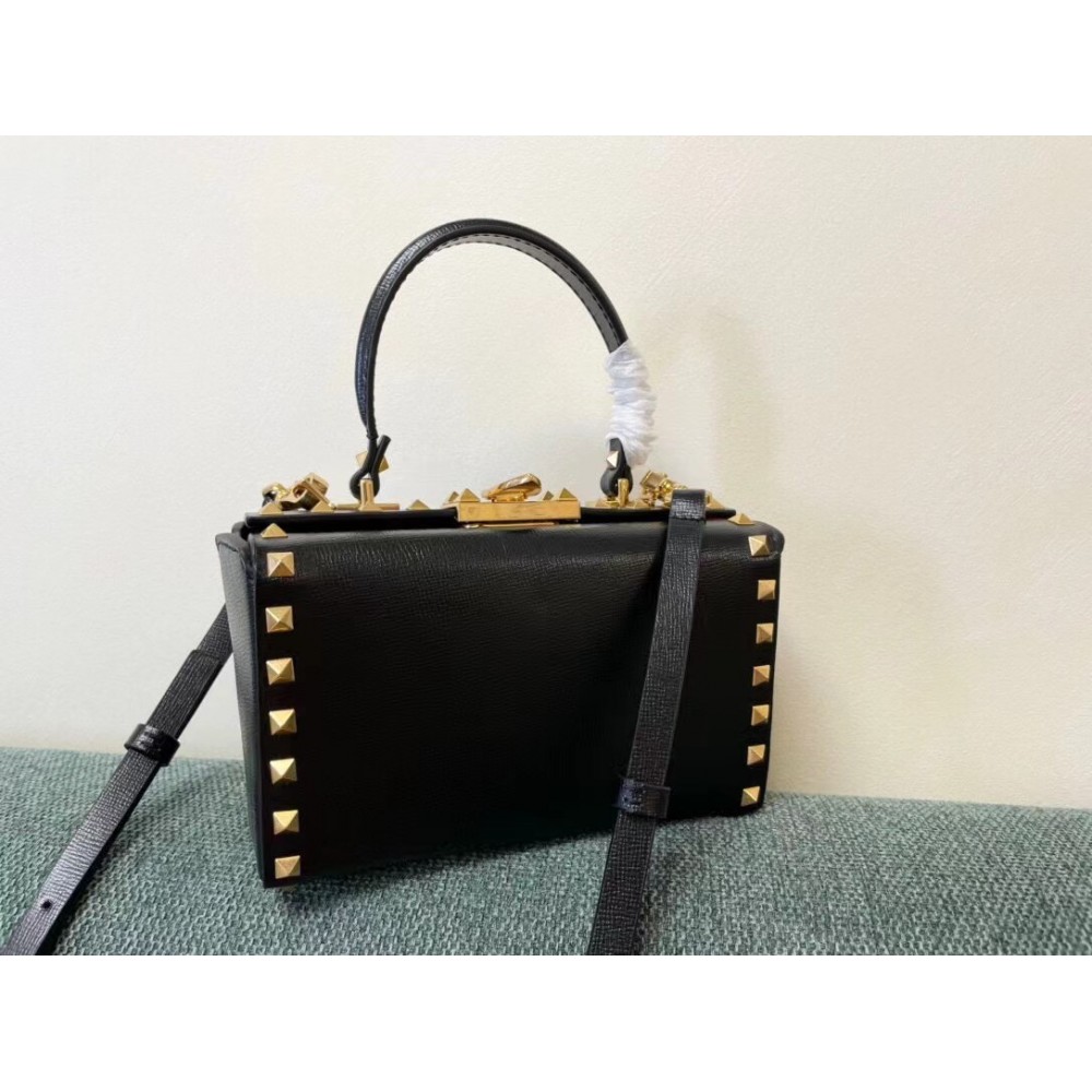 Valentino Rockstud Alcove Box Bag In Black Calfskin LDBS245604