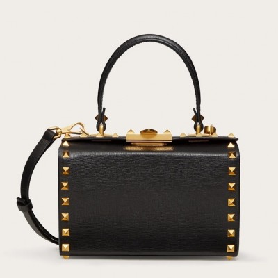 Valentino Rockstud Alcove Box Bag In Black Calfskin LDBS245604