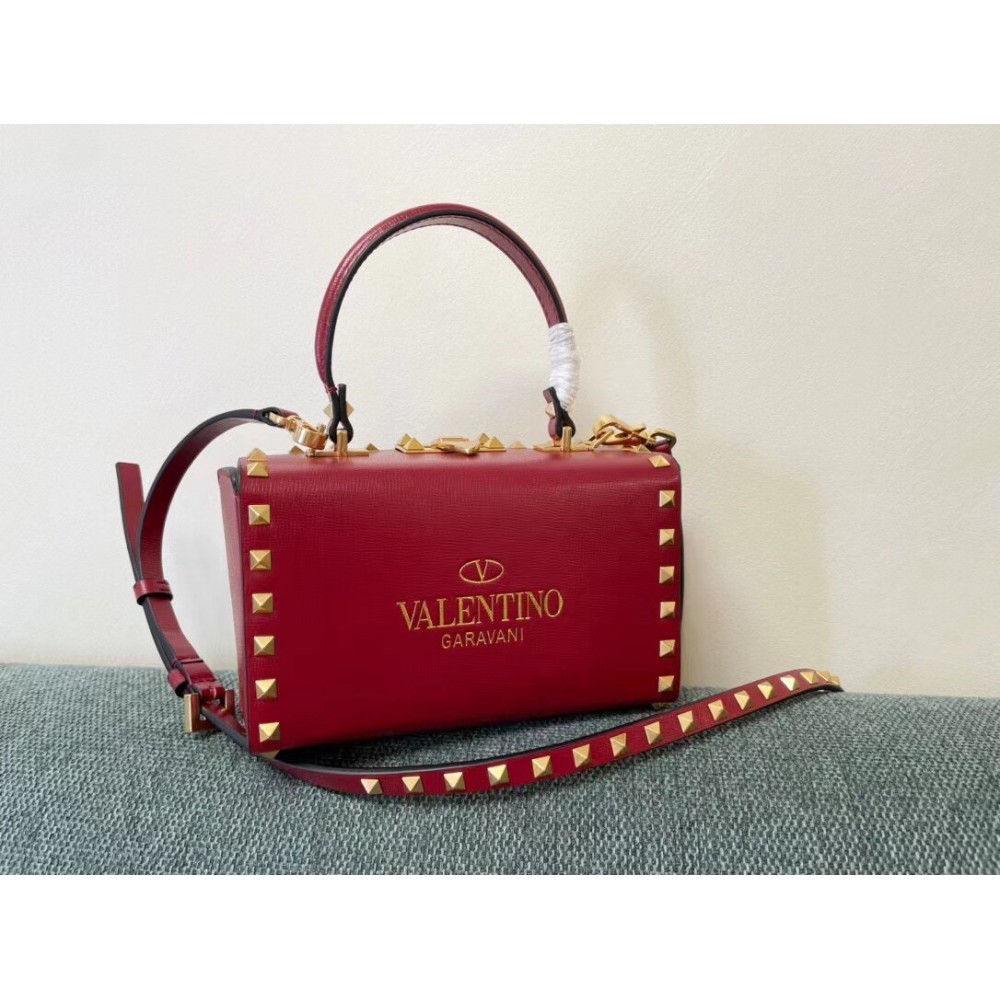 Valentino Rockstud Alcove Box Bag In Red Calfskin LDBS245605