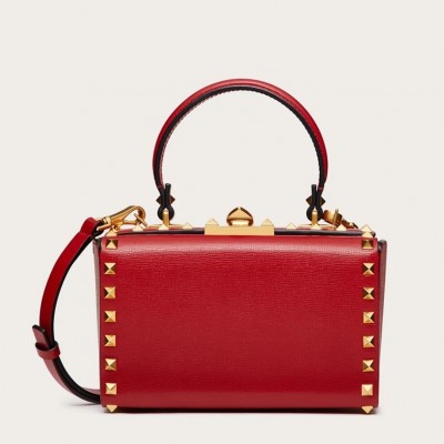 Valentino Rockstud Alcove Box Bag In Red Calfskin LDBS245605