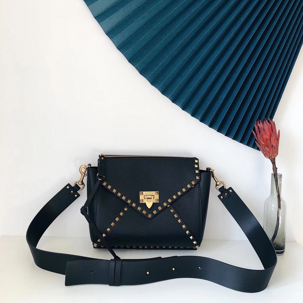 Valentino Rockstud Hype Bag In Black Grained Calfskin LDBS245609