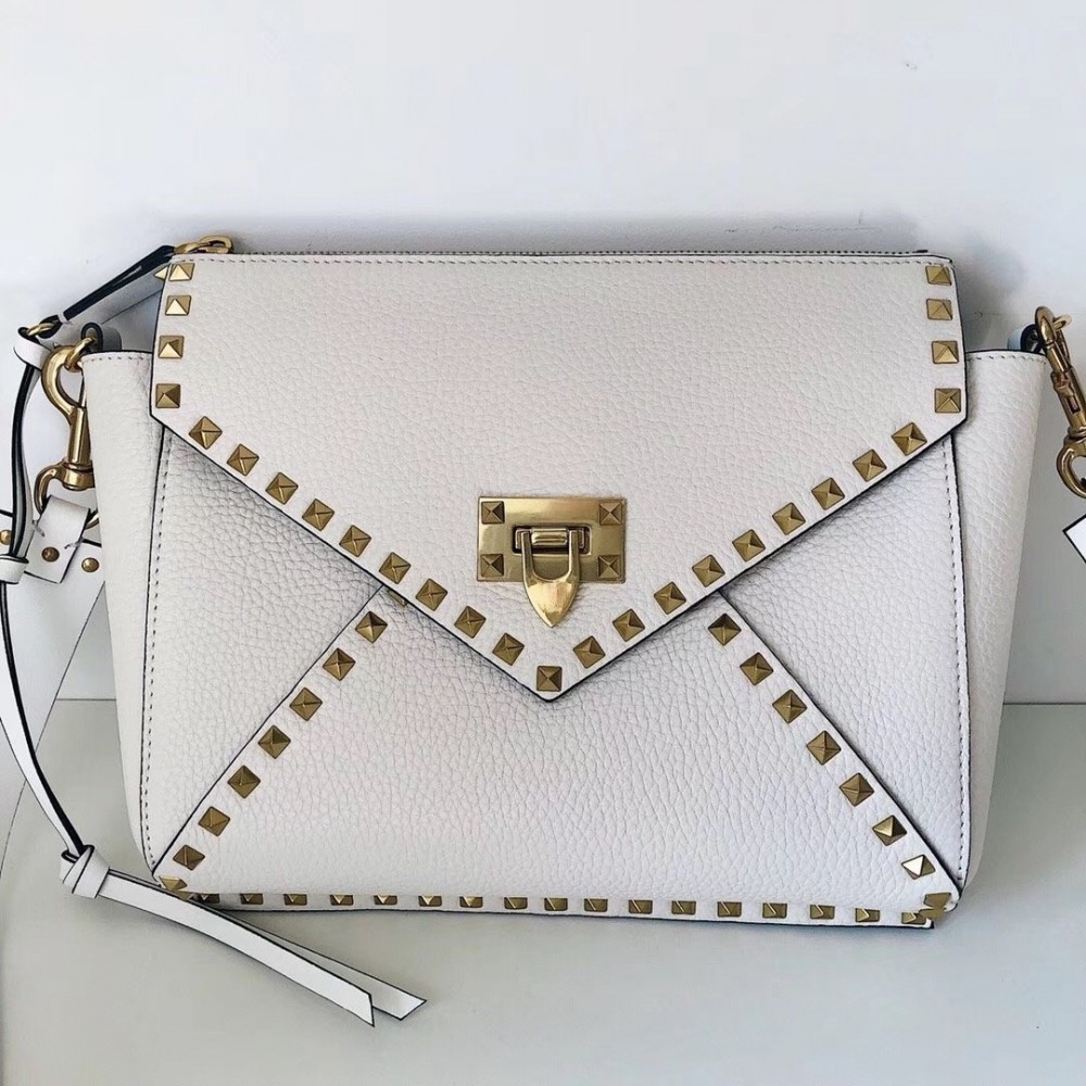 Valentino Rockstud Hype Bag In White Grained Calfskin LDBS245610