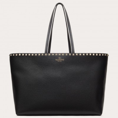 Valentino Rockstud Large Shopping Bag In Black Leather LDBS245611