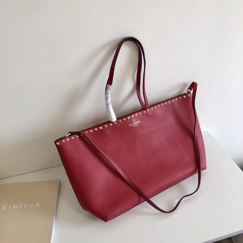 Valentino Rockstud Large Shopping Bag In Red Leather LDBS245613