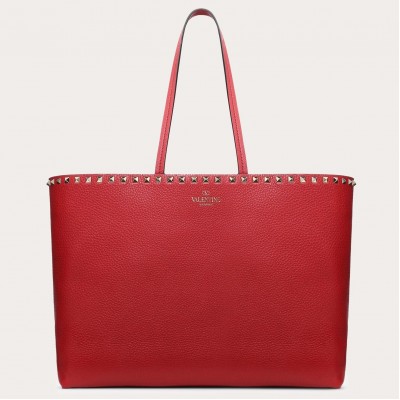 Valentino Rockstud Large Shopping Bag In Red Leather LDBS245613