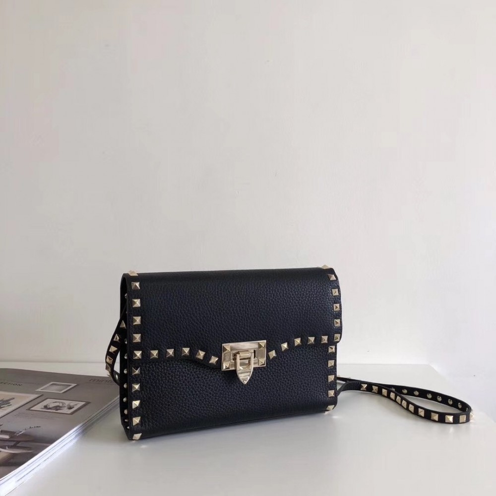 Valentino Rockstud Small Crossbody Bag In Black Grained Leather LDBS245618