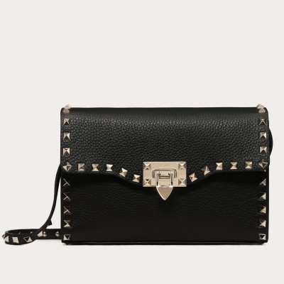 Valentino Rockstud Small Crossbody Bag In Black Grained Leather LDBS245618