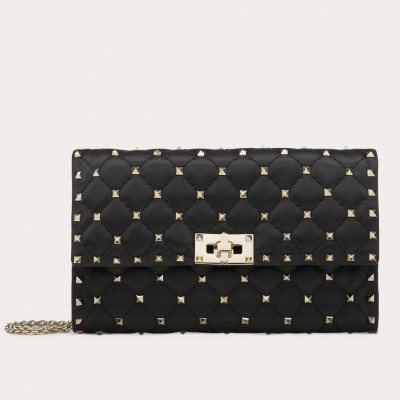 Valentino Rockstud Spike Crossbody Clutch In Black Lambskin LDBS245623