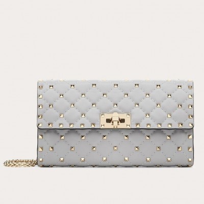 Valentino Rockstud Spike Crossbody Clutch In Pastel Grey Lambskin LDBS245625