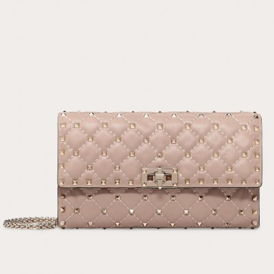 Valentino Rockstud Spike Crossbody Clutch In Poudre Lambskin LDBS245626