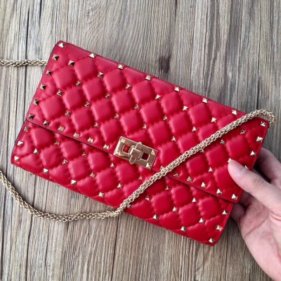 Valentino Rockstud Spike Crossbody Clutch In Red Lambskin LDBS245627