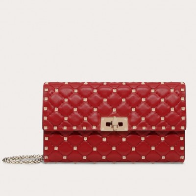 Valentino Rockstud Spike Crossbody Clutch In Red Lambskin LDBS245627