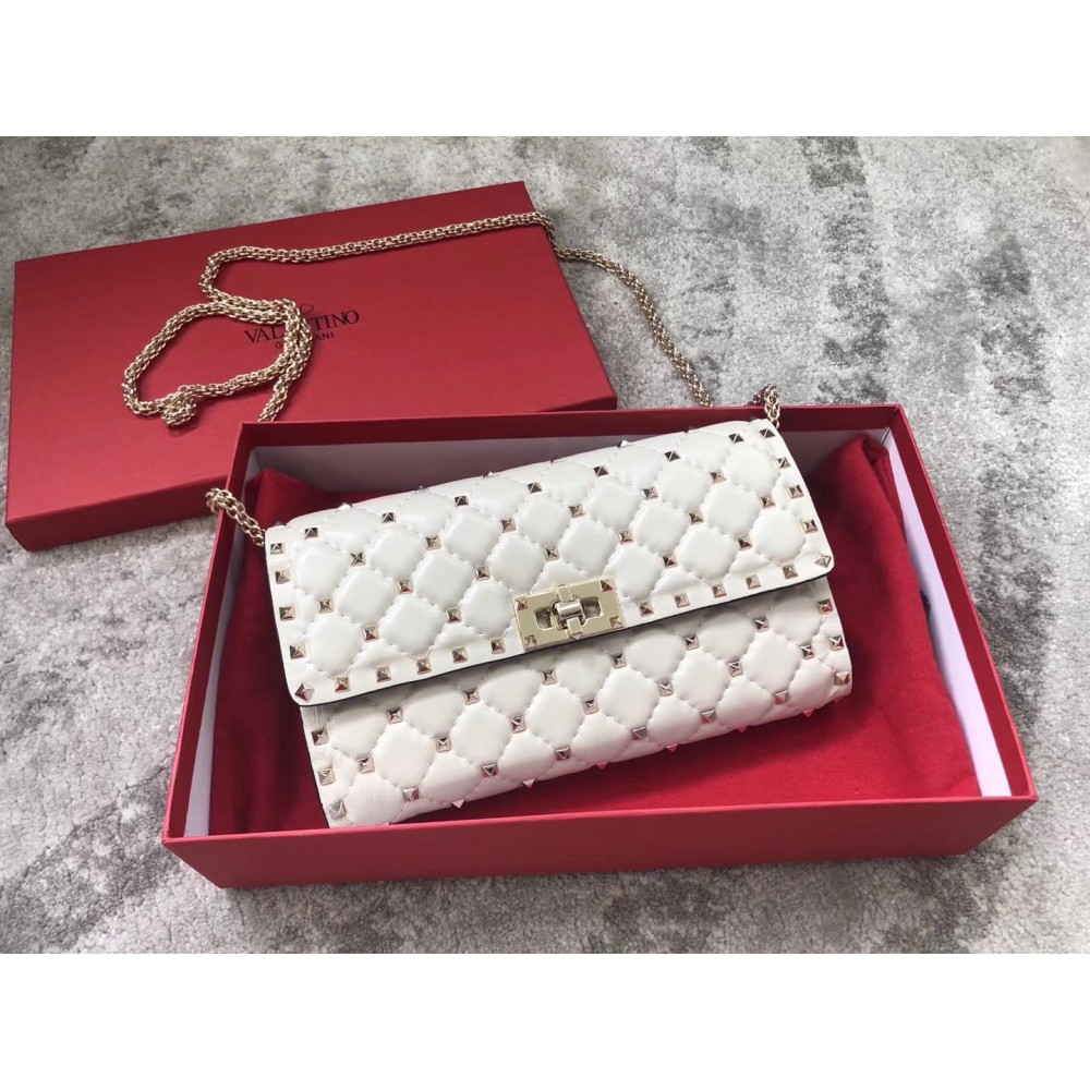 Valentino Rockstud Spike Crossbody Clutch In White Lambskin LDBS245628