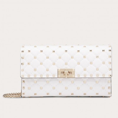 Valentino Rockstud Spike Crossbody Clutch In White Lambskin LDBS245628