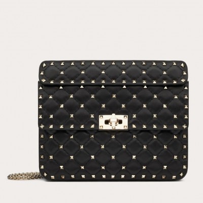 Valentino Rockstud Spike Medium Bag In Black Nappa Leather LDBS245629