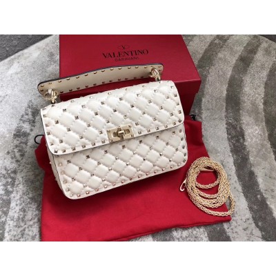 Valentino Rockstud Spike Medium Bag In White Nappa Leather LDBS245632