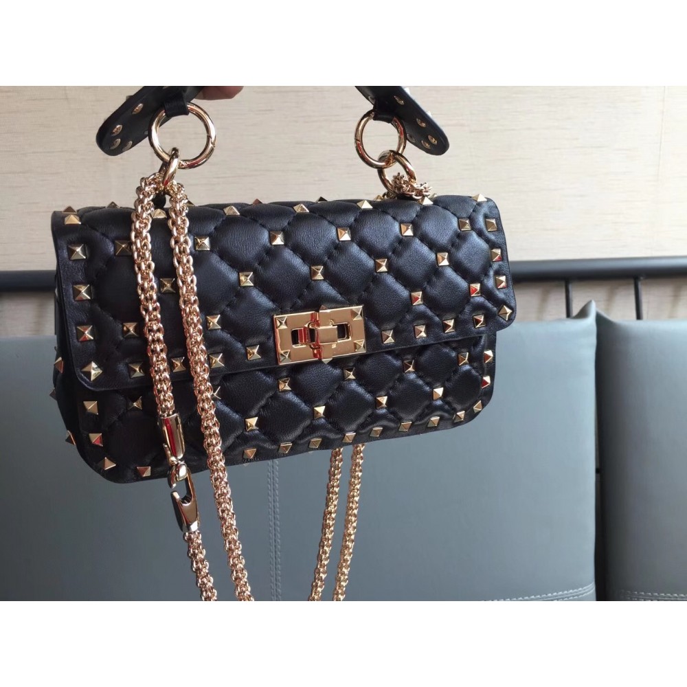 Valentino Rockstud Spike Small Bag In Black Lambskin LDBS245634