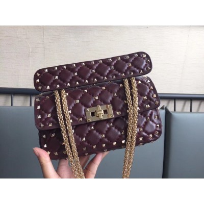 Valentino Rockstud Spike Small Bag In Bordeaux Lambskin LDBS245635