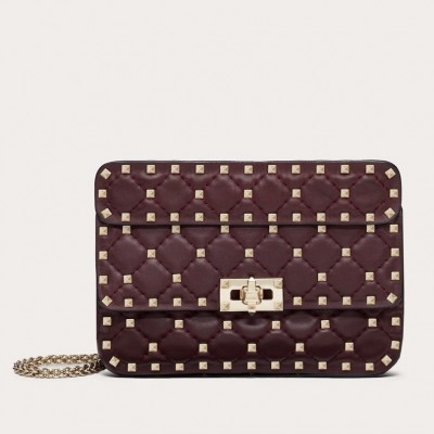 Valentino Rockstud Spike Small Bag In Bordeaux Lambskin LDBS245635