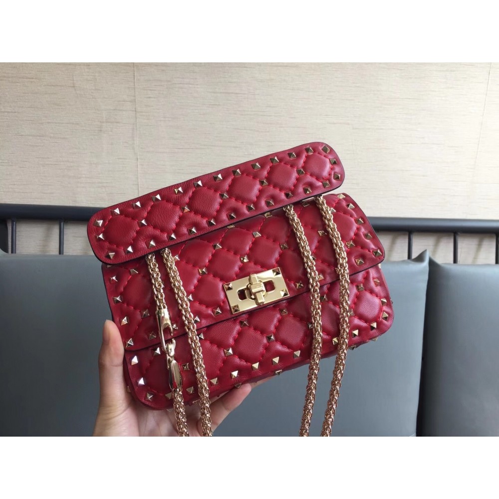 Valentino Rockstud Spike Small Bag In Red Lambskin LDBS245638