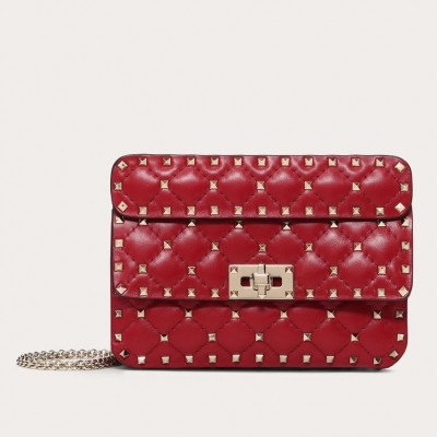 Valentino Rockstud Spike Small Bag In Red Lambskin LDBS245638