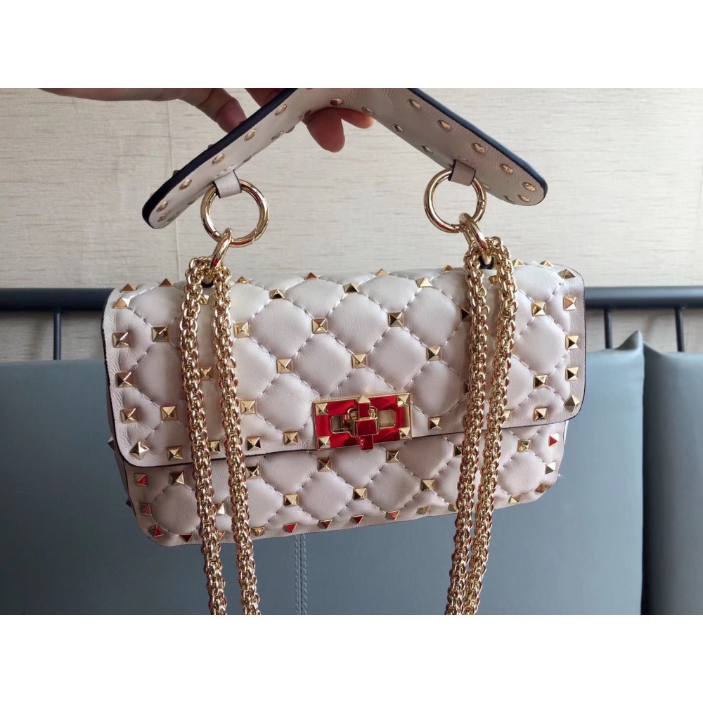 Valentino Rockstud Spike Small Bag In White Lambskin LDBS245640