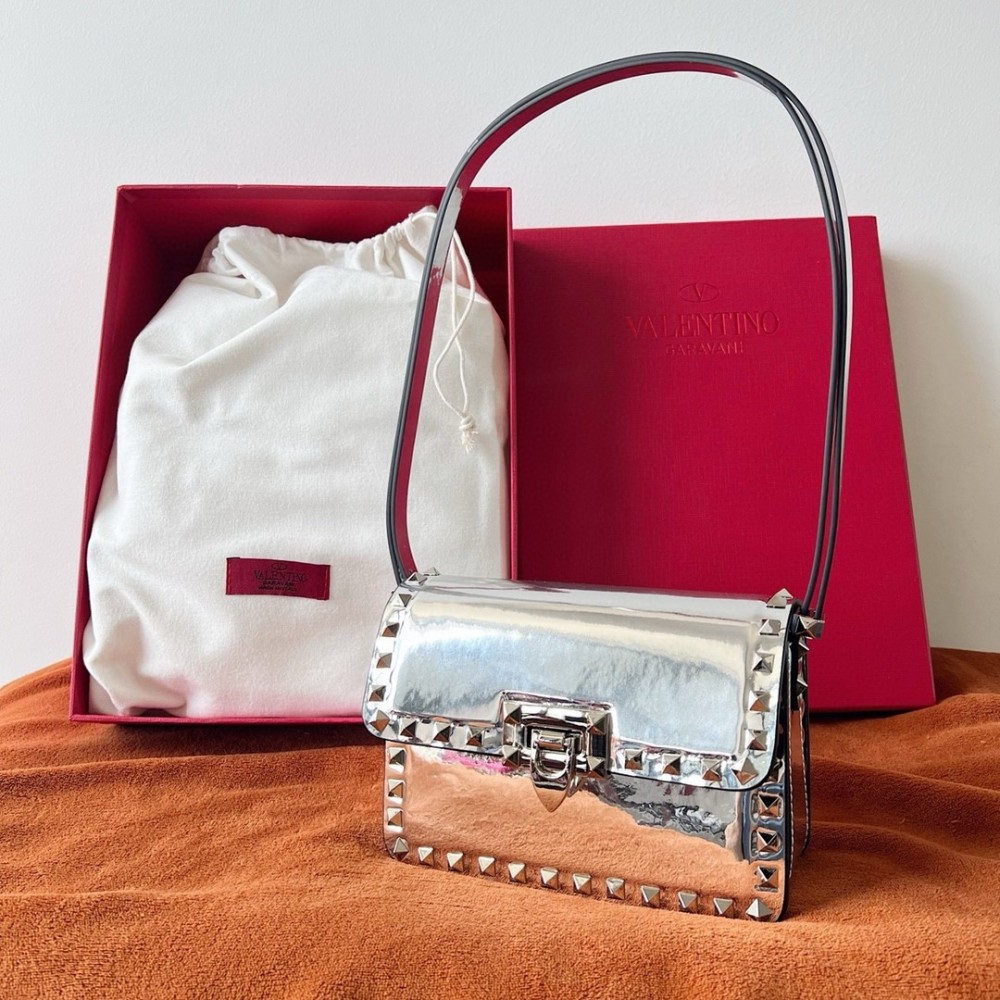 Valentino Rockstud23 Small Shoulder Bag in Silver Calfskin LDBS245602