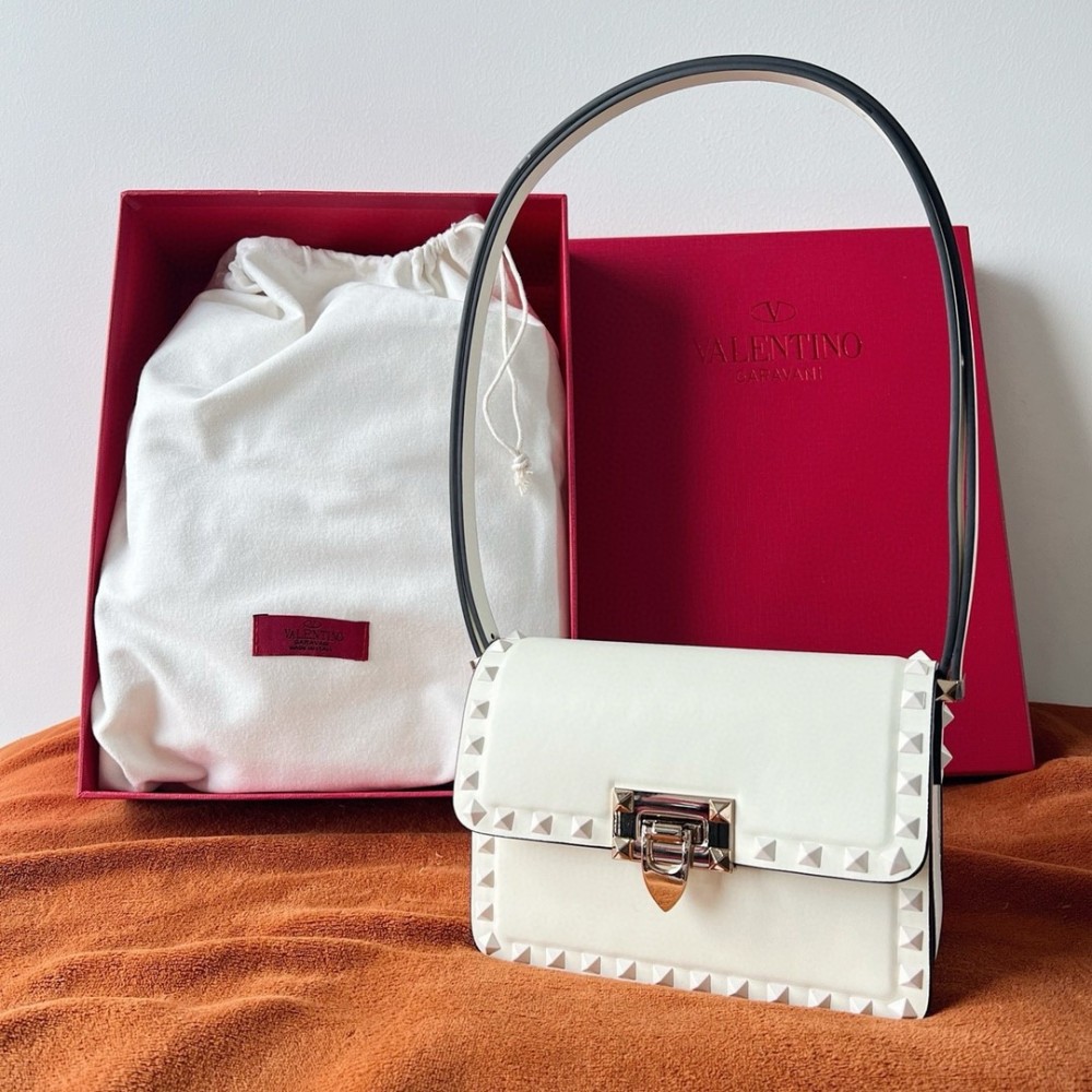 Valentino Rockstud23 Small Shoulder Bag in White Calfskin LDBS245603