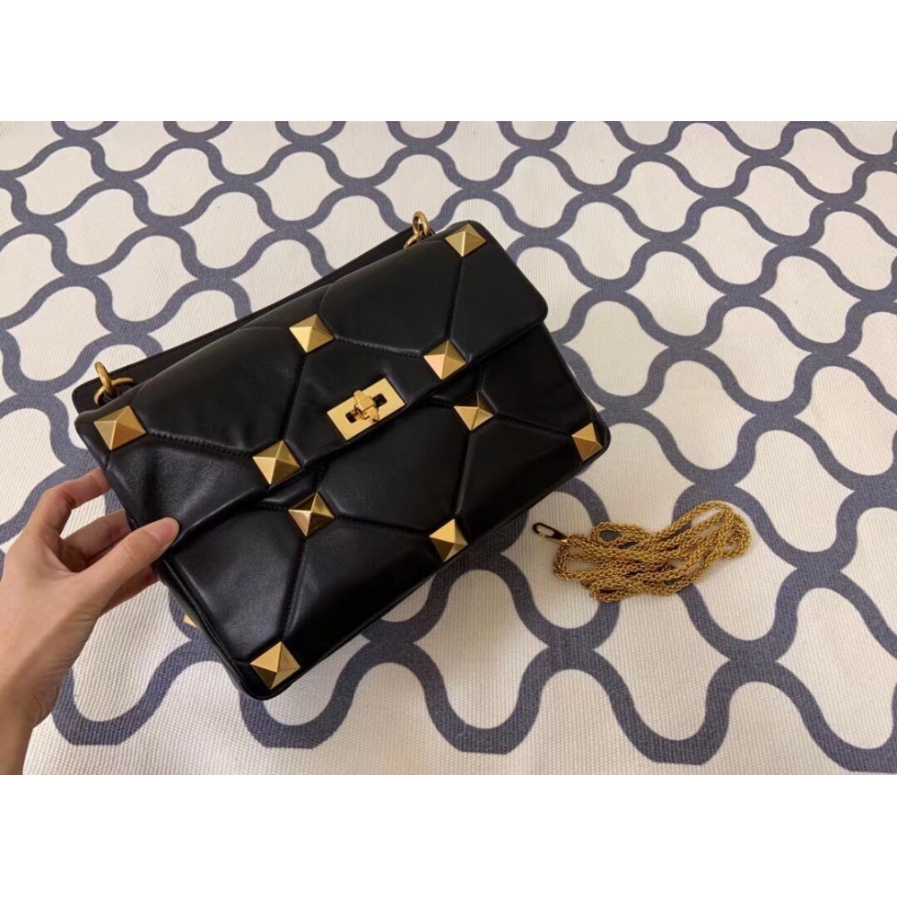 Valentino Roman Stud Chain Bag In Black Lambskin LDBS245651