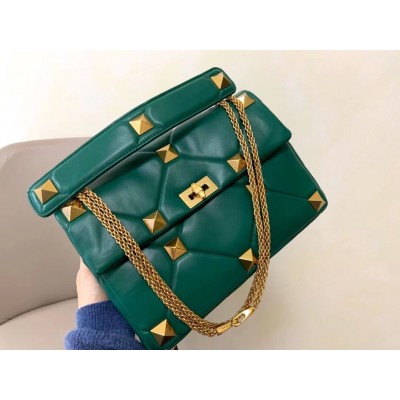 Valentino Roman Stud Chain Bag In Green Lambskin LDBS245652