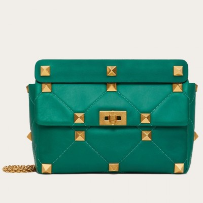 Valentino Roman Stud Chain Bag In Green Lambskin LDBS245652