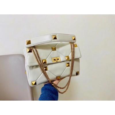 Valentino Roman Stud Chain Bag In Ivory Lambskin LDBS245653