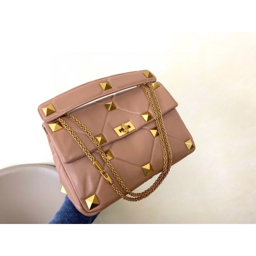 Valentino Roman Stud Chain Bag In Rose Cannelle Lambskin LDBS245655