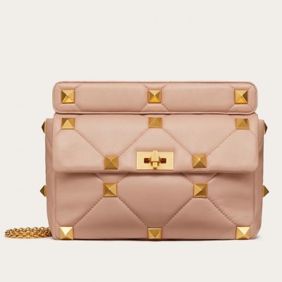 Valentino Roman Stud Chain Bag In Rose Cannelle Lambskin LDBS245655