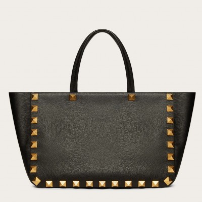 Valentino Roman Stud Tote Bag In Black Grainy Calfskin LDBS245659