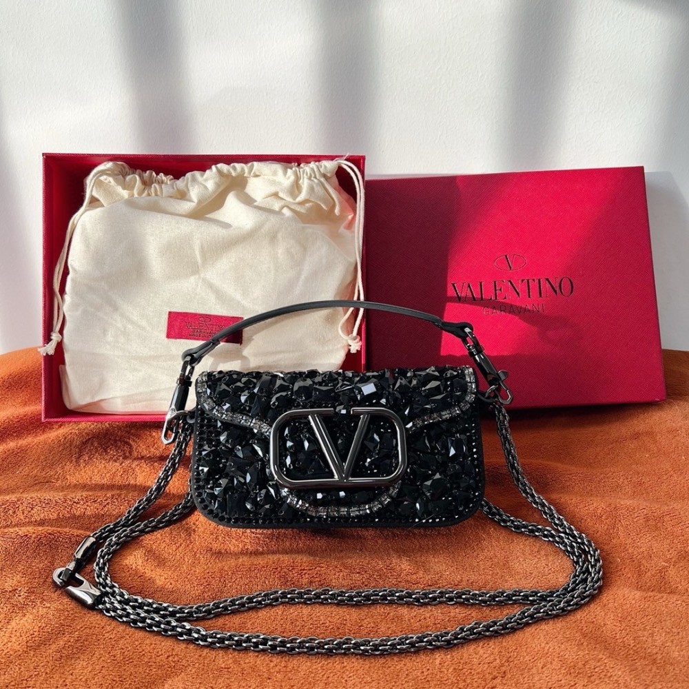 Valentino Small Loco Shoulder Bag with Black Crystals LDBS245668