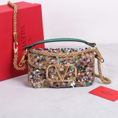 Valentino Small Loco Shoulder Bag with Gold 3D-effect Embroidery LDBS245669