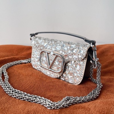 Valentino Small Loco Shoulder Bag with Silver Crystals LDBS245672