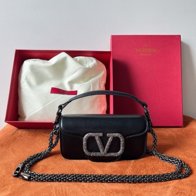 Valentino Small Loco Shoulder Black Bag with Crystals Logo LDBS245673