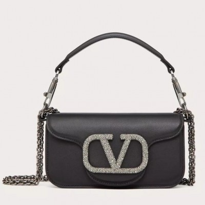 Valentino Small Loco Shoulder Black Bag with Crystals Logo LDBS245673