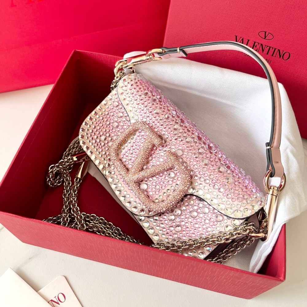 Valentino Small Loco Shoulder Pink Bag with Rhinestone Applique LDBS245675